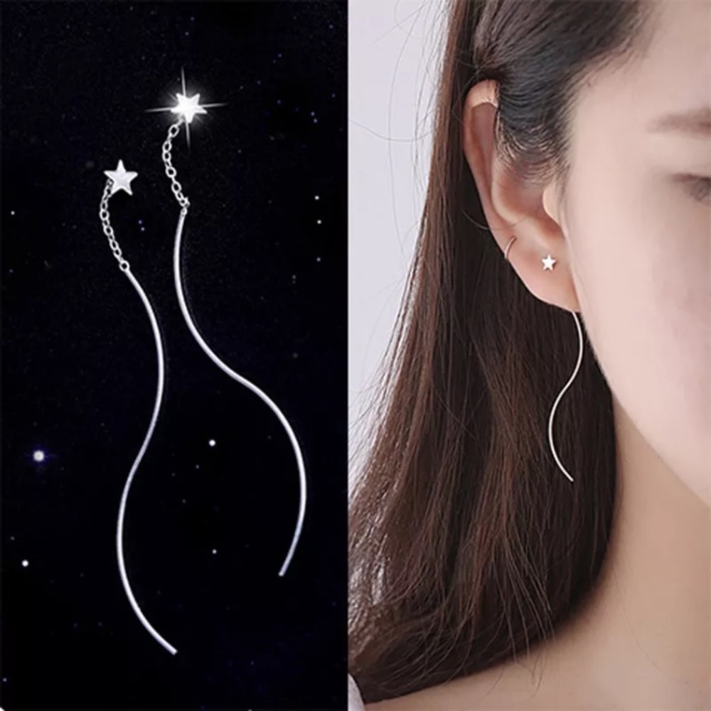 Silver Star Dangle Trendy Earrings